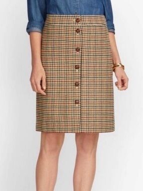 Talbots Brown Houndstooth A-line Skirt Preppy Old Money Plaid Size Petite 4